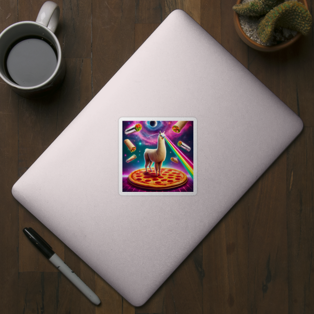 Funny Llama with Pizza and Tacos Vibrant by logiamerch